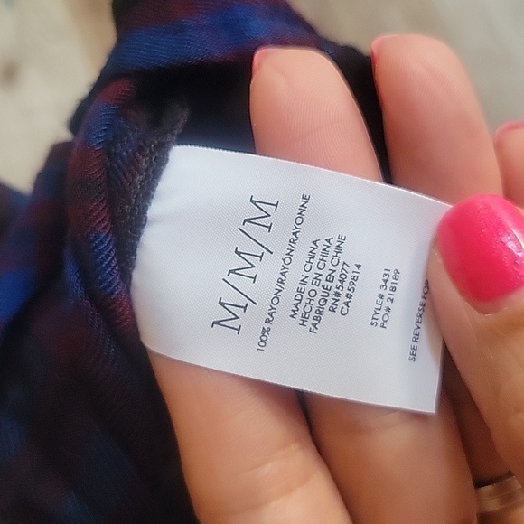 CAbi Medium Blue, Black, and Maroon Plaid Peplum Button Front Shirt - Picture 6 of 7